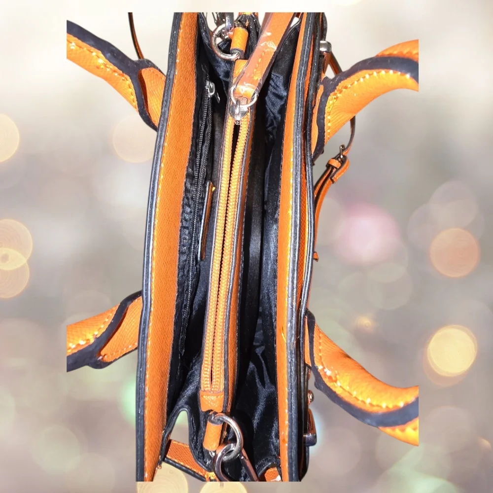 Tahari Orange Textured Leather Satchel – Silver Hardware, Career Tote, NWOT - Picture 3 of 3